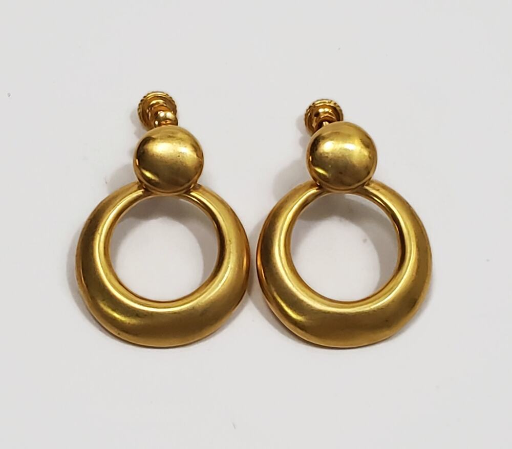 Vintage MFA Museum of Fine Arts Matte Gold Tone Door Knocker Screw Back Earrings